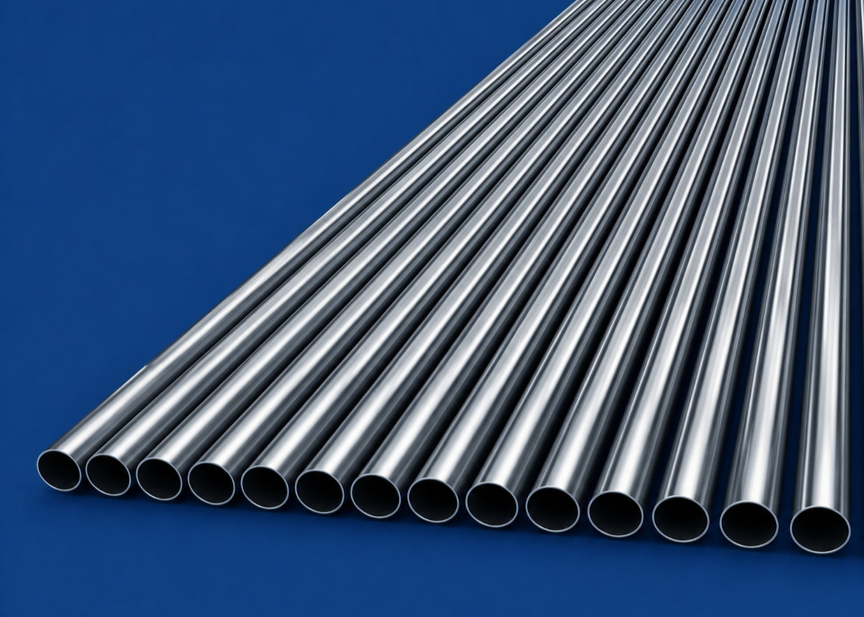 Stainless steel seamless pipes stacked