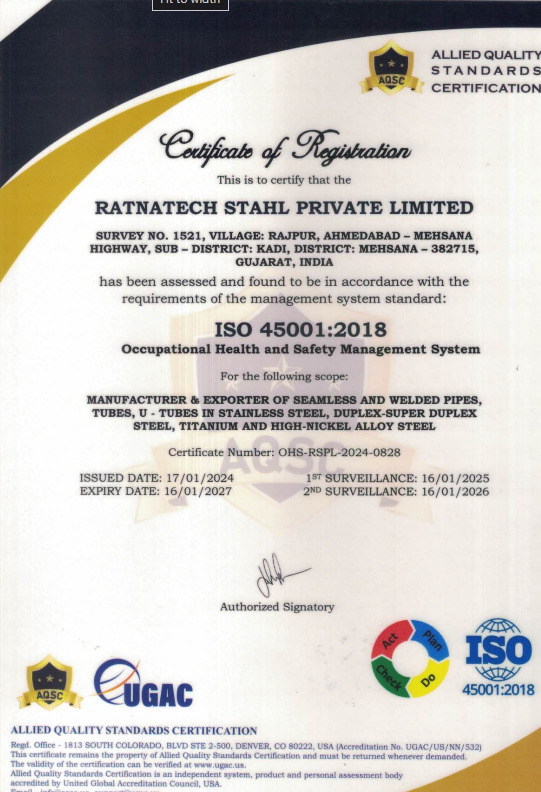ISO 45001:2018 Occupational Health and Safety Management System certificate